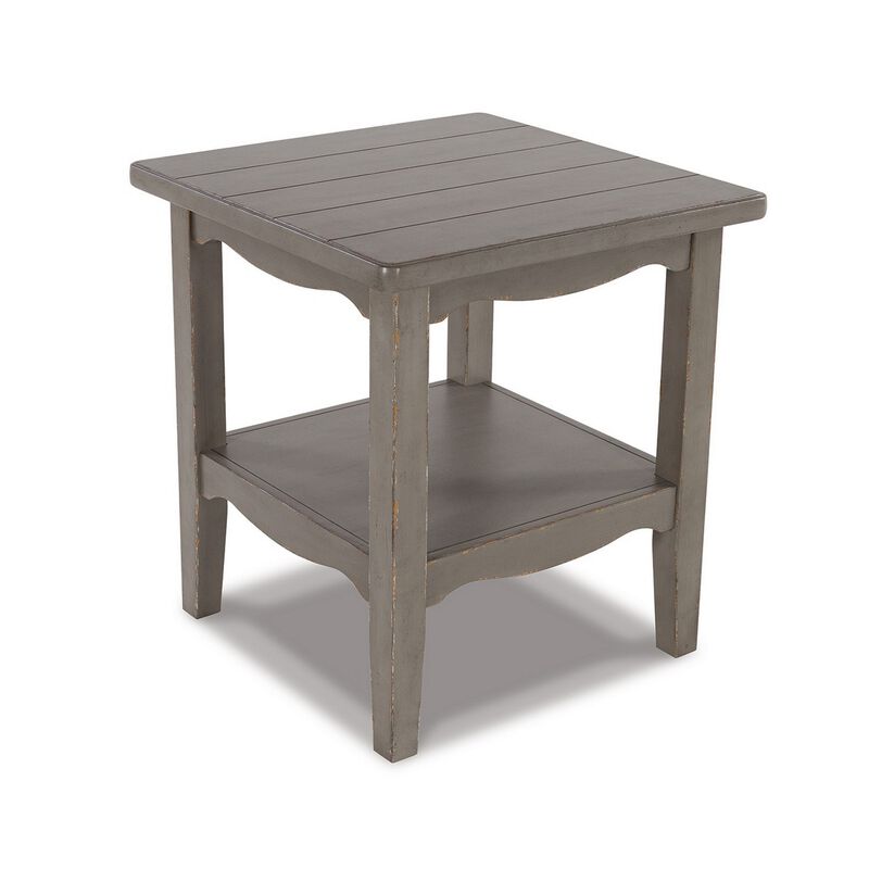Arin 26 Inch Side End Table, Open Shelf, Vintage Style Gray Hardwood