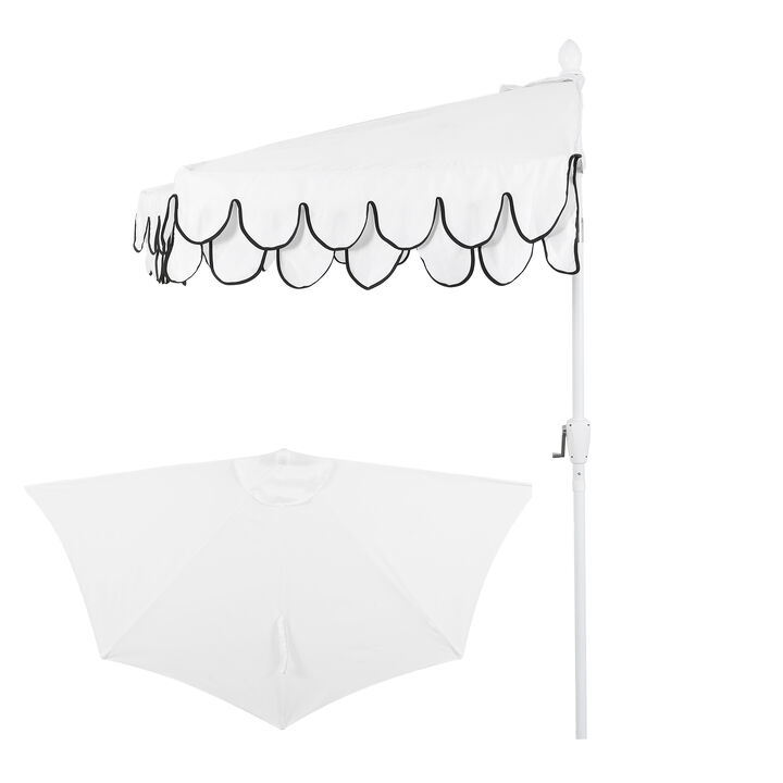 Terrace Arc 9 ft. Classic White Pole MidCentury Scalloped Fringe Market Patio Half Umbrella with Crank, Tilt Button and UV Protection