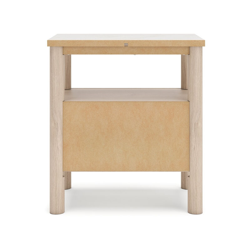 Mooran Nightstand, 1 Drawer w USB-C, Marble Finish Top, Brown Beige