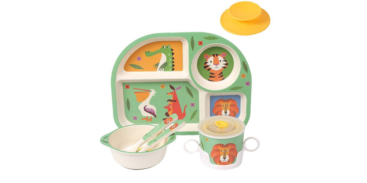 7-Piece Bamboo Kids Dinnerware – BPA-Free, Dishwasher Safe
