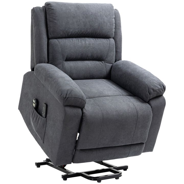 Electric Power Lift Chair for Elderly with Massage, Oversized Living Room Recliner with Remote Control, and Side Pockets, Grey