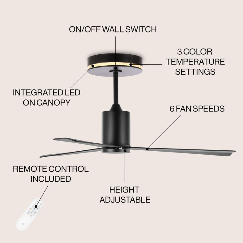 Levi 1-Light Contemporary Minimalist 6-Speed Iron Height Adjustable Integrated LED Ceiling Fan with Remote