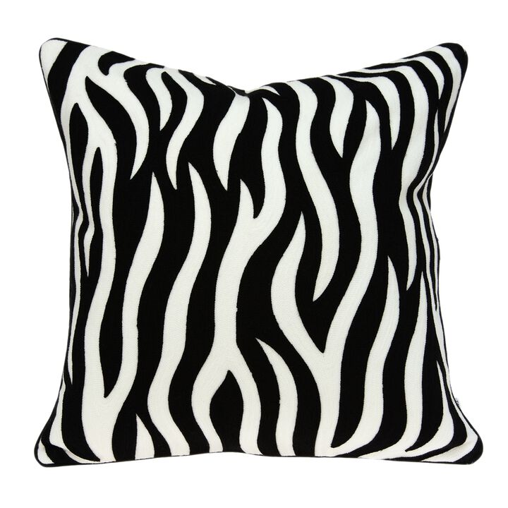 20" Black and White Zebra Print Throw Pillow