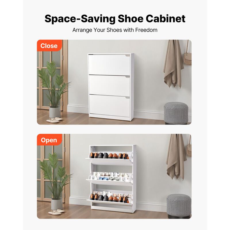 Modern Shoe Cabinet with 3 Flip Drawers, Anti-Tip Freestanding Organizer image number 5