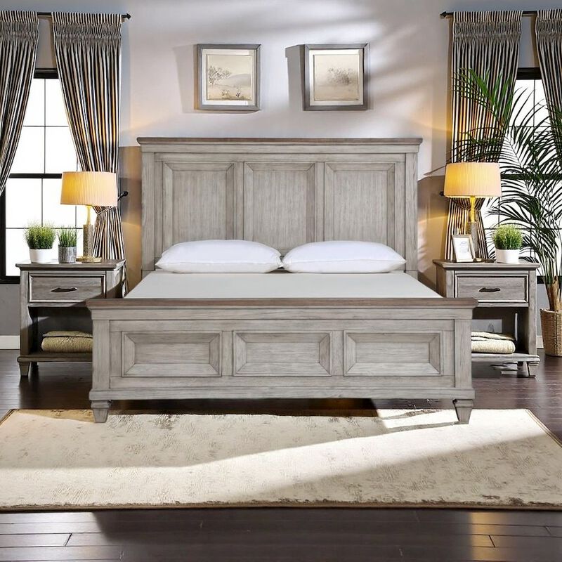 Wood Bed Frame Queen Size, Solid Wooden Queen Bed Frame in Grey image number 2