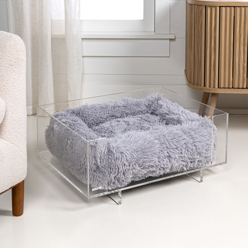 Carole Small/Medium Modern Lucite Calming Fluffy Pet Bed with Washable Cushion