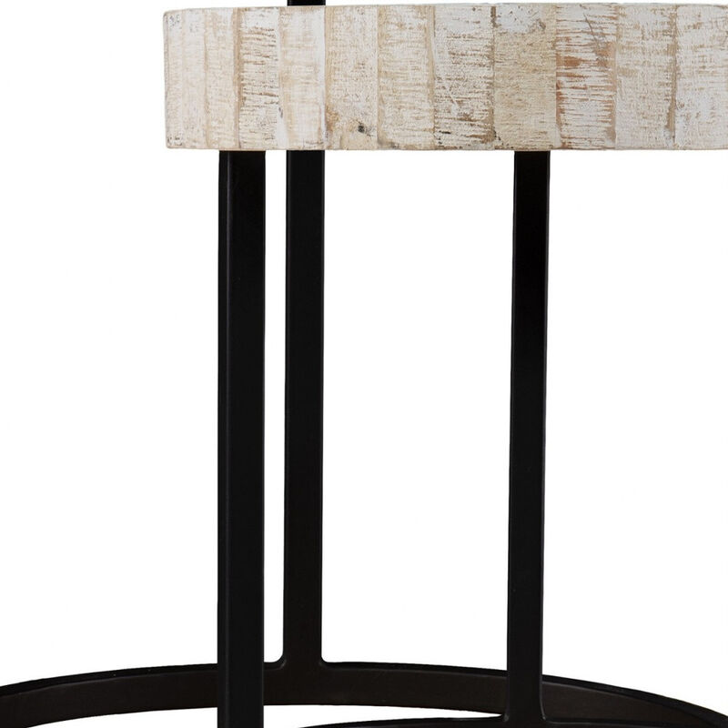 Hivvago Set Of Two 21 Inch  White Solid Wood And Iron Round Nested Tables
