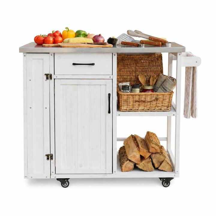 ELEMENT ACE Mobile Lockable Outdoor Kitchen Island Prep Cart with Stainless Top, Ample Storage and Racks for Patio Backyard Use