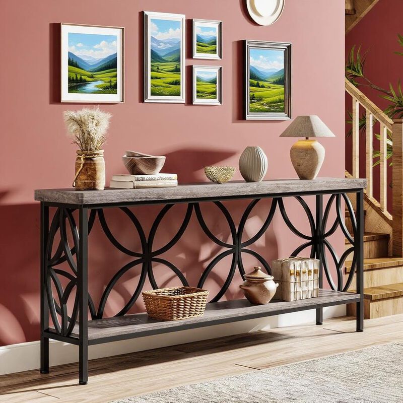 Long Wooden Console Table with Storage for Living Room or Entryway