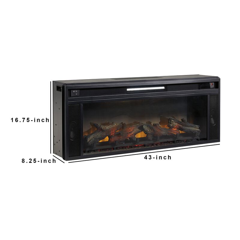 43 Inches Electric Fireplace Insert with Log Set Look, Black - Benzara