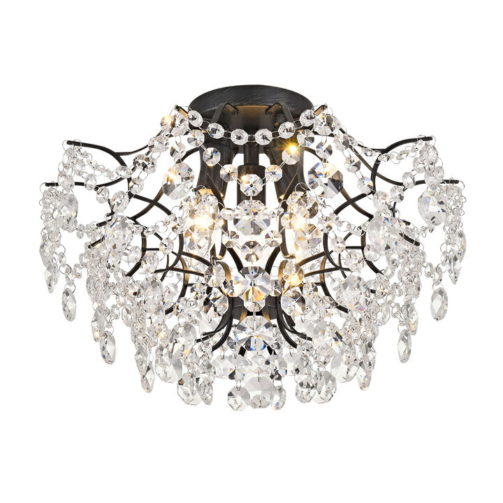 Dahlia Elegant Indoor 3-light Antique Black Crystal Flush Mount