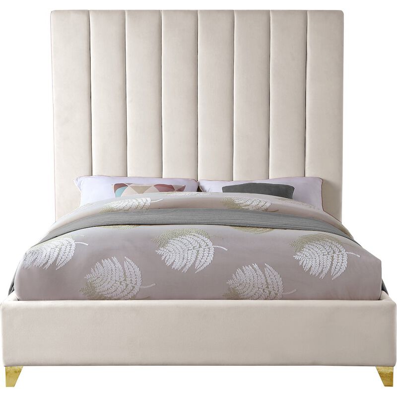 Meridian Furniture Via Cream Velvet Queen Bed