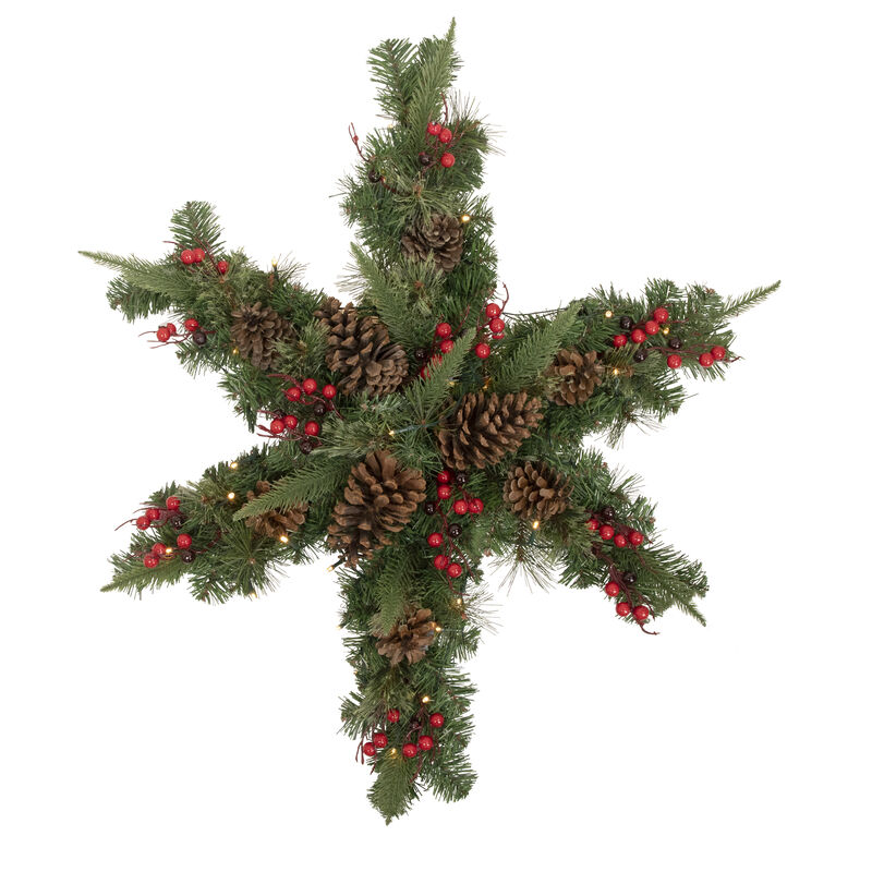 32" Pre-Lit Artificial Mixed Pine and Berries Christmas Snowflake Wreath image number 0