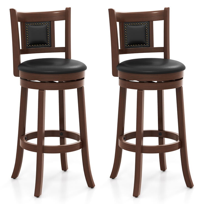 Upholstered Bar Stools Set of 2 with Curved Backrest and Footrest