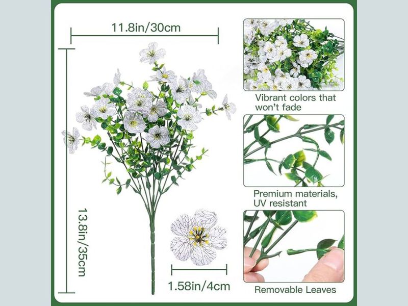 24 Bundle White Artificial Outdoor Plants UV Resistant Garden Porch Decor image number 2