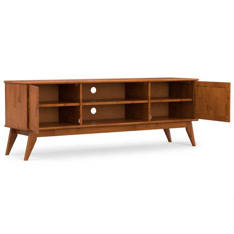 Draper SOLID HARDWOOD 72 inch Wide Mid Century Modern TV Media Stand in Teak Brown For TVs up to 80 inches