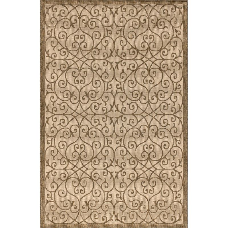 JONATHAN Y Madrid Vintage Filigree Textured Weave Indoor/Outdoor Black/Khaki 5 ft. x 8 ft. Area-Rug, Classic,Easy-Cleaning,HighT