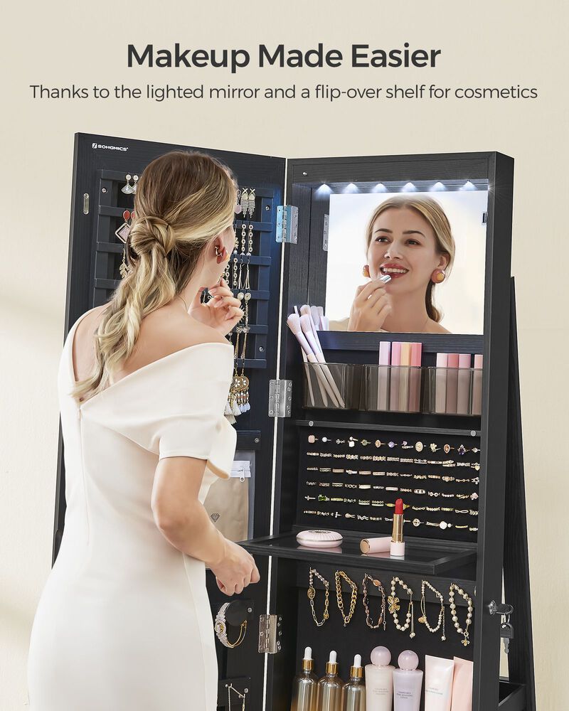 LED Mirror Jewelry Cabinet with Stand for Elegant and Functional Storage