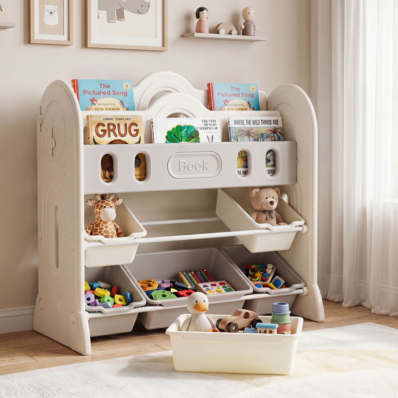 Toy Storage Organizer for Kids Bookshelf with 2 Front-Facing Racks Unit image number 5