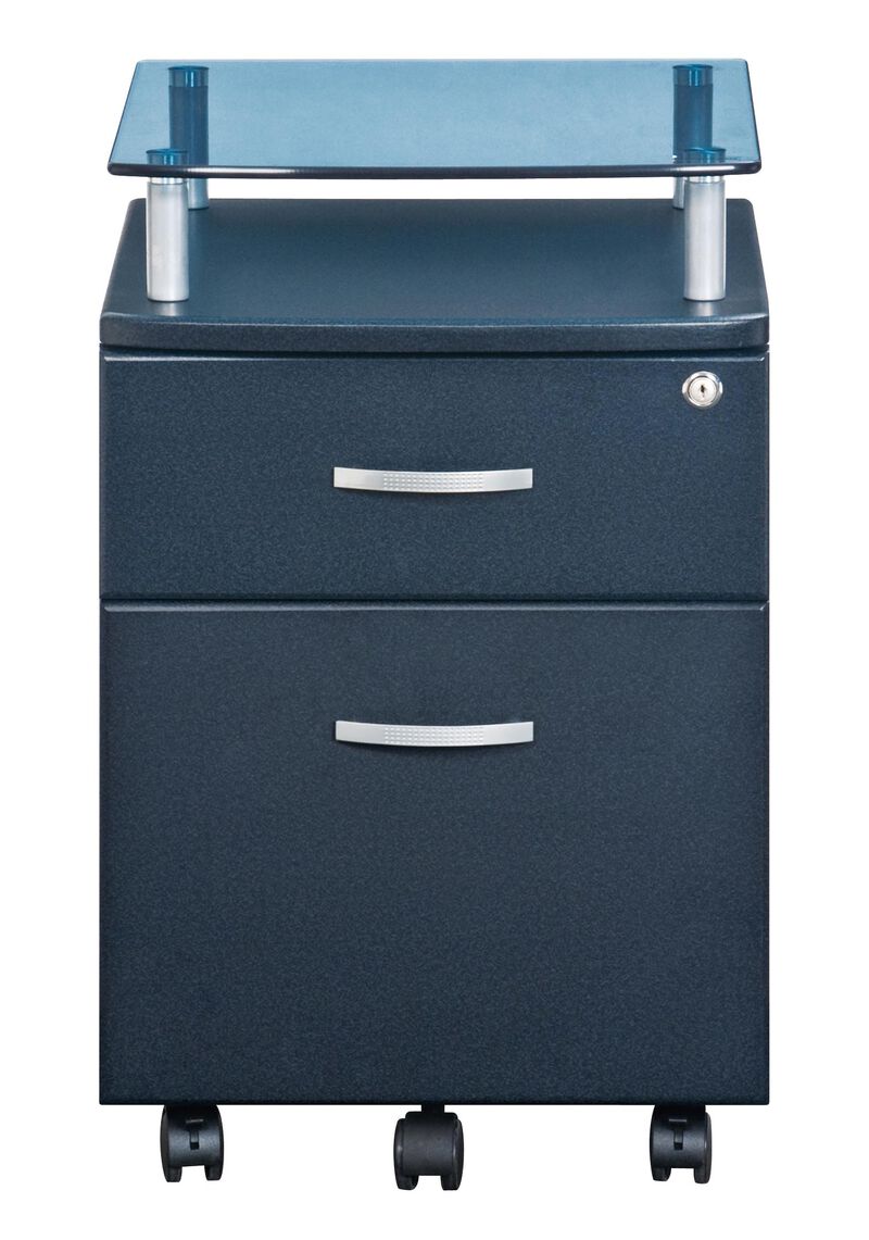 Rolling File Cabinet with Glass Top, Graphite