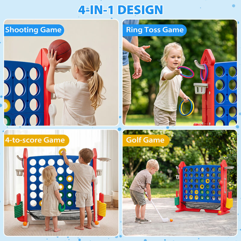 Portable 4 in 1 Row Connect Game with Mesh Net and Adjustable Height image number 6
