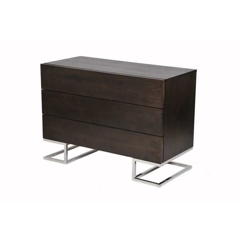 Sam 39 Inch Dresser, 3 Drawers, Sleek Steel Legs, Espresso Brown Wood