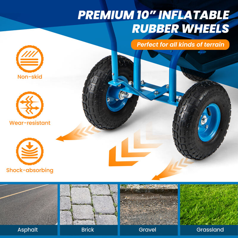 Portable Garden Seat Cart with Wheels, Swivel Function, and Tool Storage