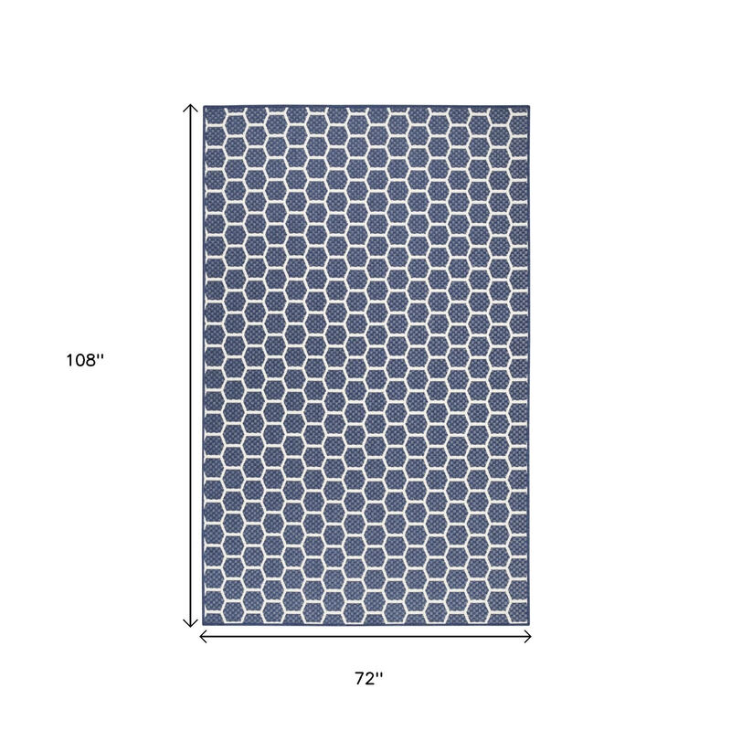 HomeRoots 4' X 6' Navy Blue And Ivory Geometric Indoor Outdoor Area Rug image number 6