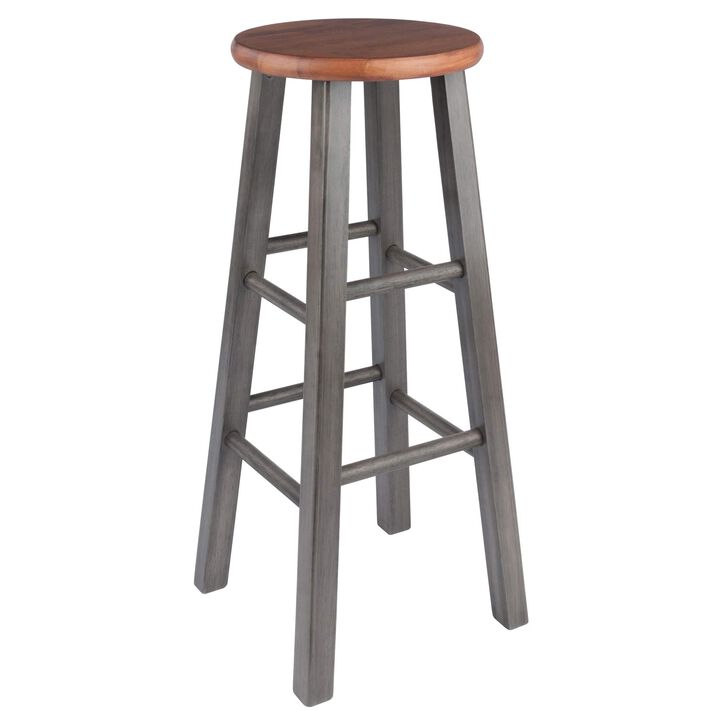 Ergode Wood Ivy Bar Stool - Rustic Teak & Gray | Farmhouse Charm | Solid Wood | High & Low Crossbars | 220lbs Capacity | No Assembly Required
