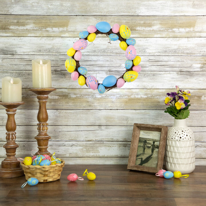 10" Pastel Pink  Yellow and Blue Floral Stem Easter Egg Spring Grapevine Wreath