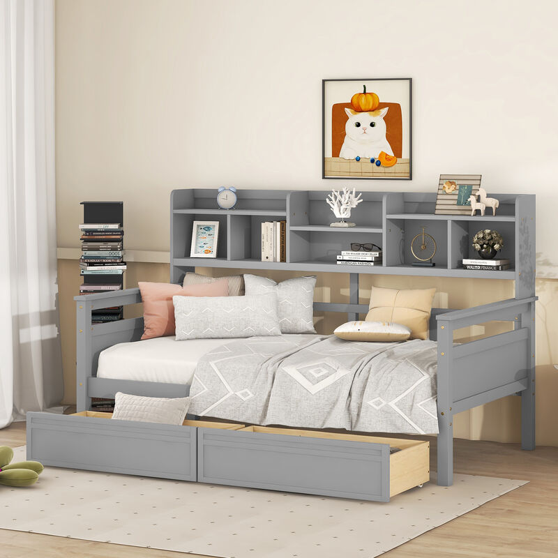 Merax Modern Daybed Bed with  Storage Shelves