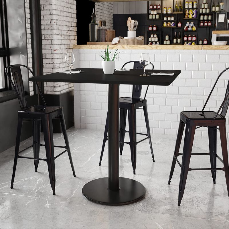 Flash Furniture 42'' Square Black Laminate Table Top with 24'' Round Bar Height Table Base image number 1