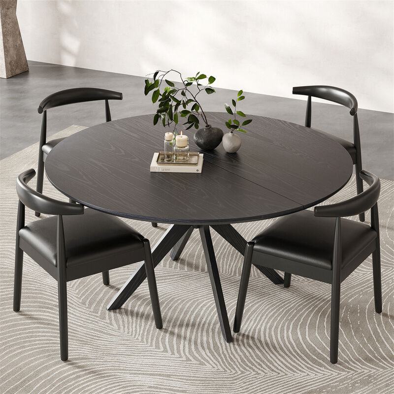 47.2" Solid Wood Round Dining Kitchen Table with Intersecting Pedestal Base image number 2