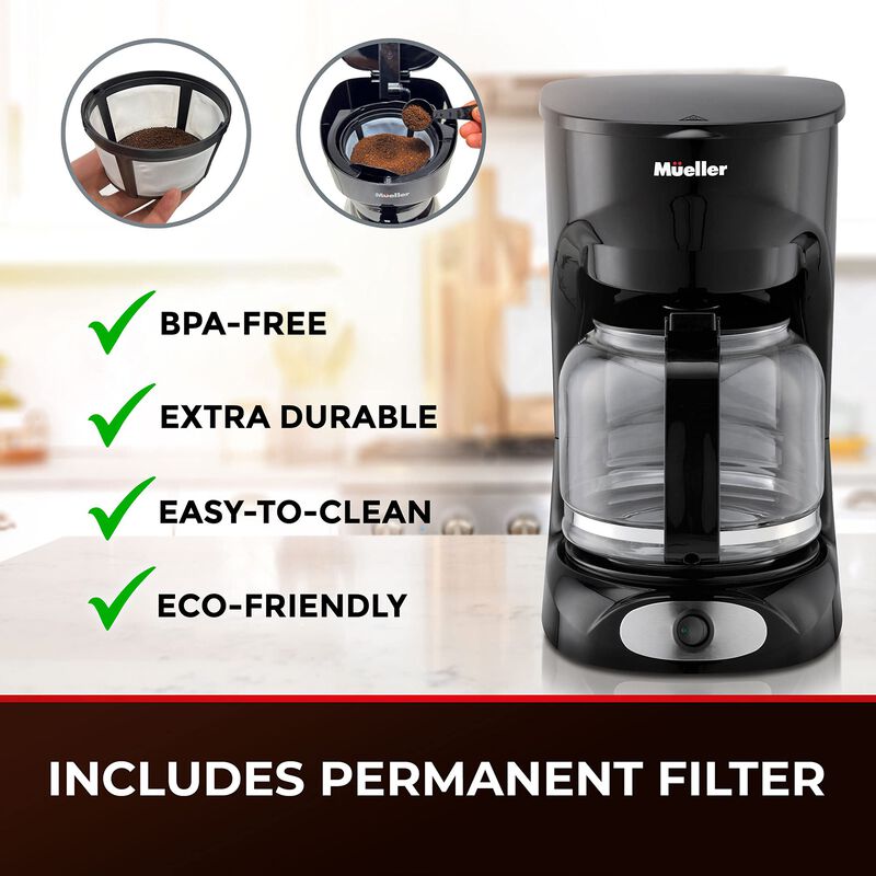 Mueller 12-Cup Drip Coffee Maker Machine with Anti-Drip System, Permanent Filter, Glass Carafe, and Auto Keep Warm Function image number 4