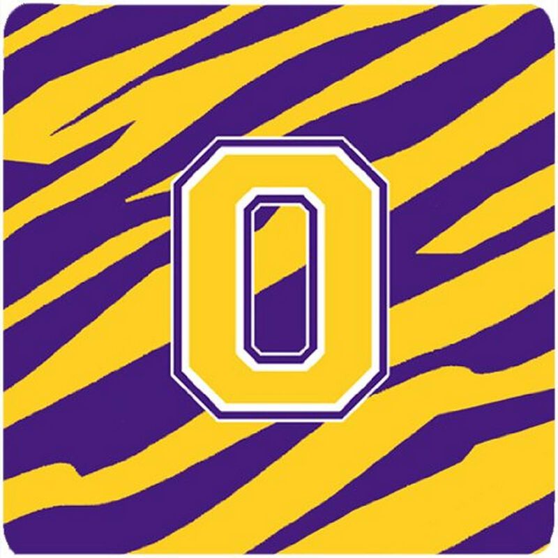 Caroline's Treasures CJ1022-OFC Monogram-Initial O Tiger Stripe-Purple Gold Foam Coasters (Set of 4), 3.5 H x 3.5 W, Multicolor