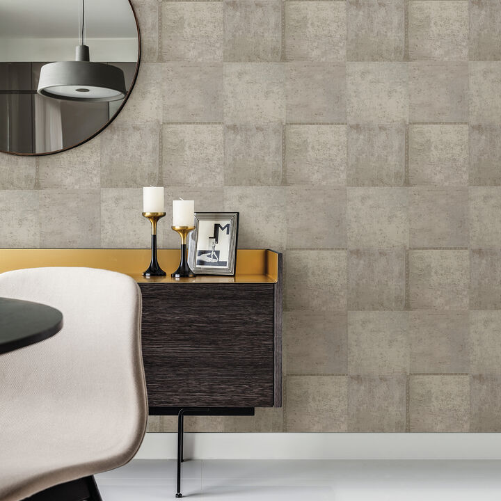 Vela Taupe Distressed Geometric Wallpaper