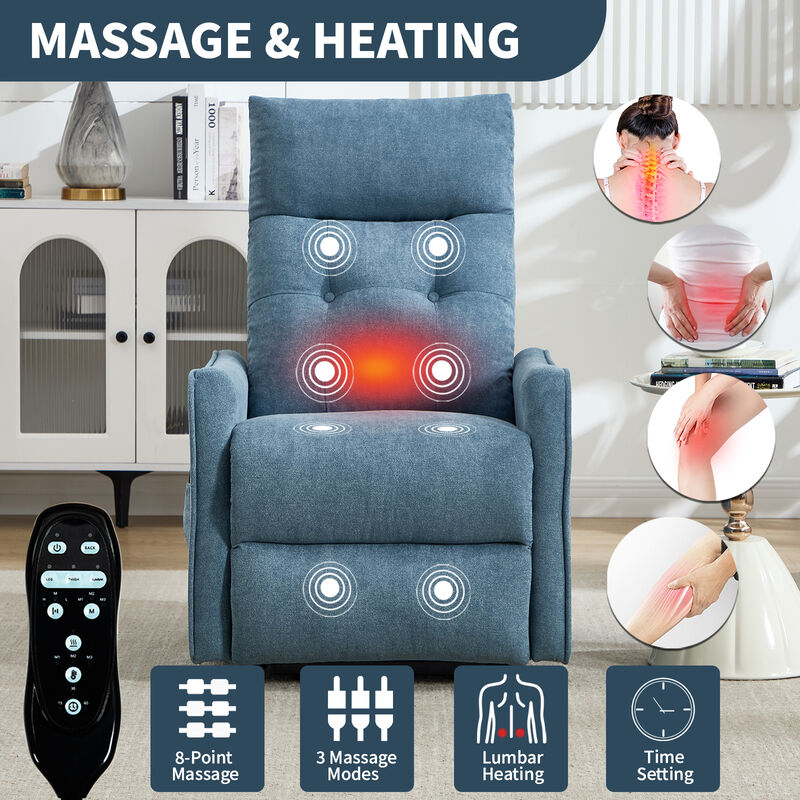 Chenille Single Motor Power Lift Recliner Chair with Heat Massage and USB Charging for Elderly