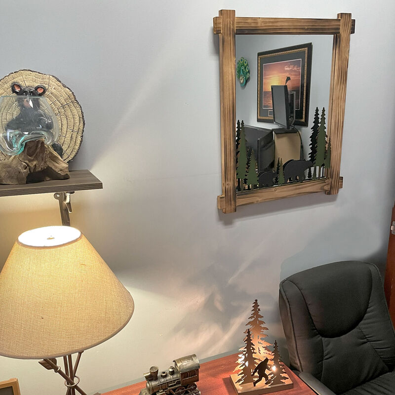 26-Inch High Black Bears Wood and Metal Wall Mirror Cabin Home Bedroom Decor image number 6