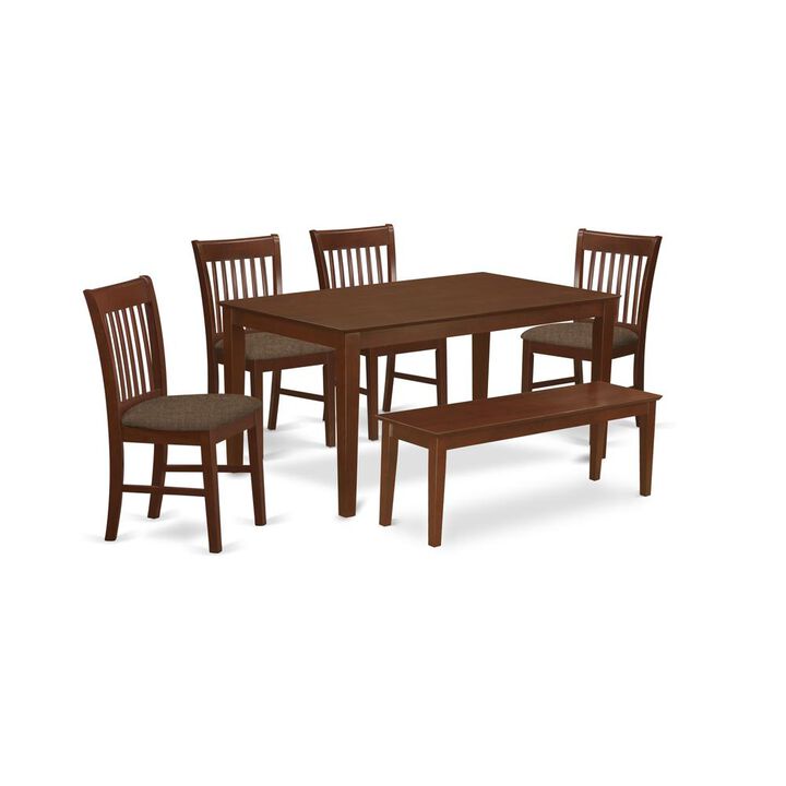 6-Pc Dining Table with bench set- Table and 4 Dining Chairs and Bench