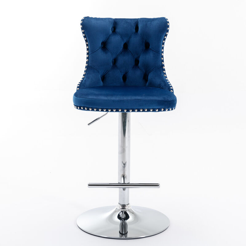 Streamdale Adjustable Swivel Velvet Bar Stools with Backs (Set of 2) image number 0