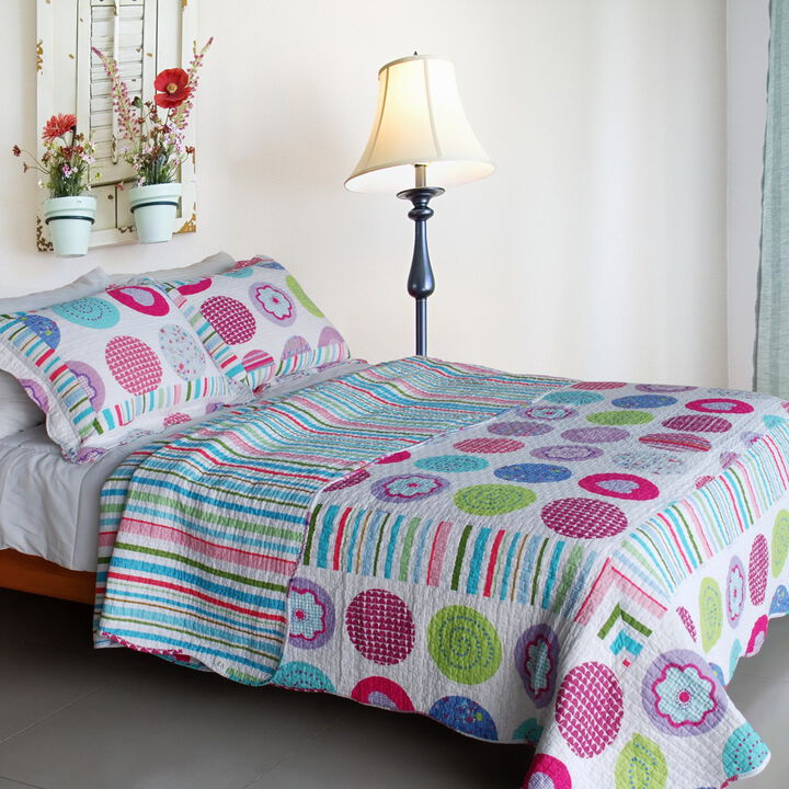 Vermicelli Quilted Cotton Printed Quilt Set Queen Size Tropical Bubbles Design Set