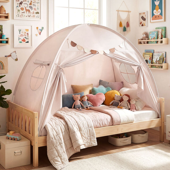Kids Twin Size Canopy Tent with 2 Windows for Ages 3 and Up