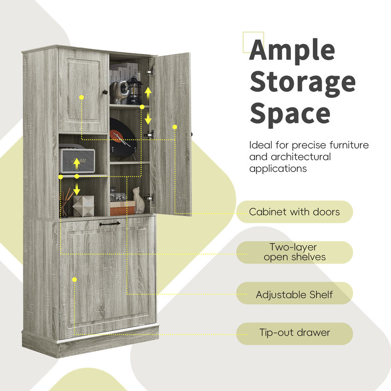 Merax Tall Storage Cabinet with Adjustable Shelves, Large Flip-Out Basket & Enclosed Cabinets – Perfect for Bathroom
