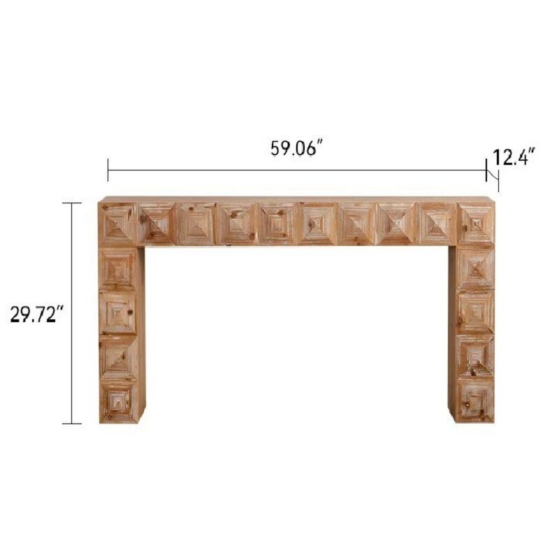59.06"Rustic Geometric Relief Console Table-Entryway Table with 3D Carved Details image number 3