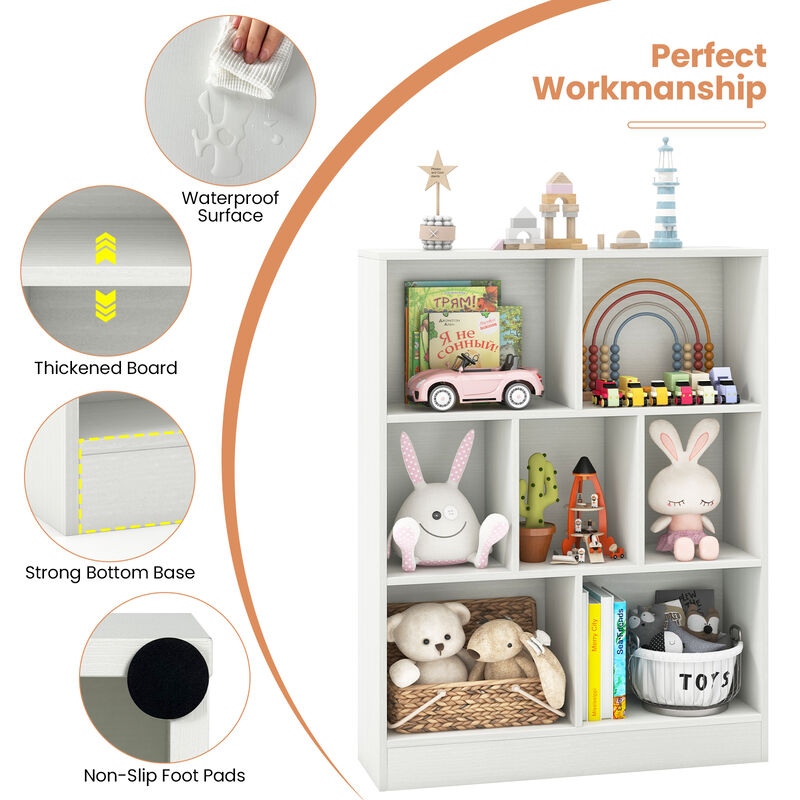 7-Section Freestanding Bookshelf for Kids Room Classroom Daycare Nursery