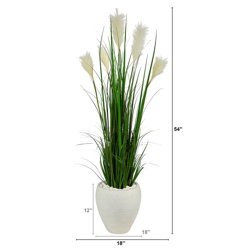 HomPlanti 4.5" Wheat Plum Grass Artificial Plant in White Planter