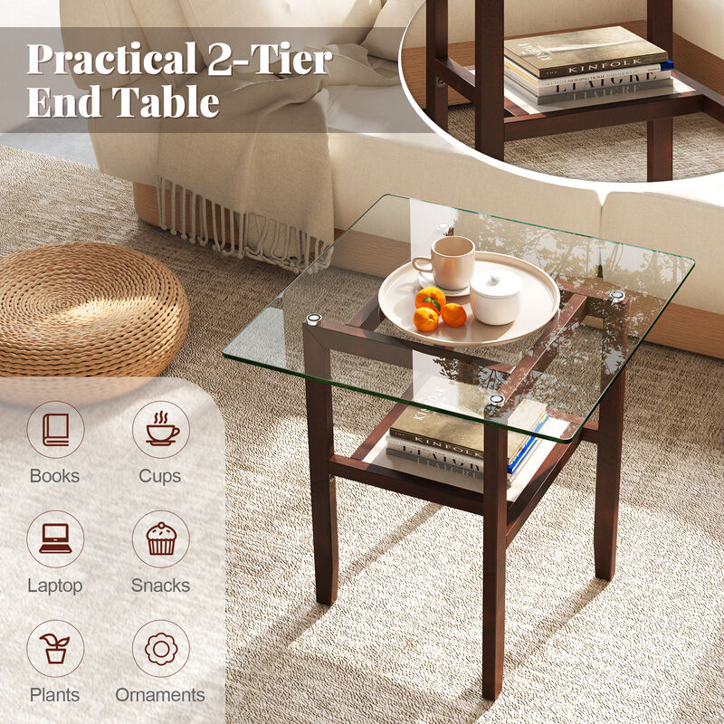2-Tier Square Glass Coffee Table with Storage Space &ndash; Sleek Living Room Table