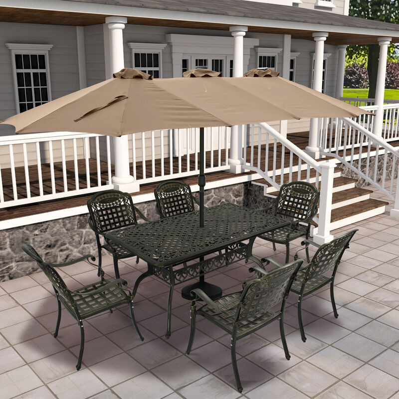 MONDAWE 7-Piece Aluminum Rectangle Diamond Pattern Table Patio Dining Set with Checkerboard Pattern Chairs