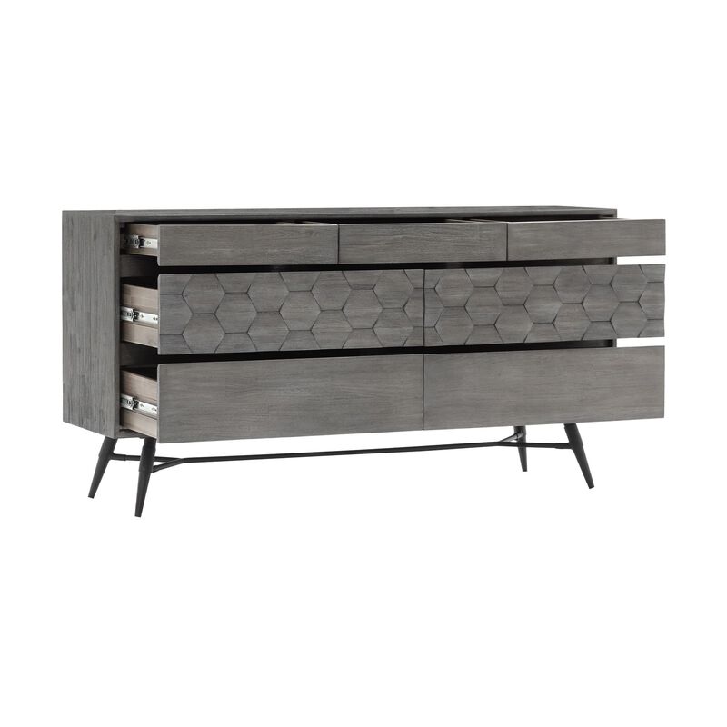 6 Drawer Dresser in Gray Acacia Wood image number 4