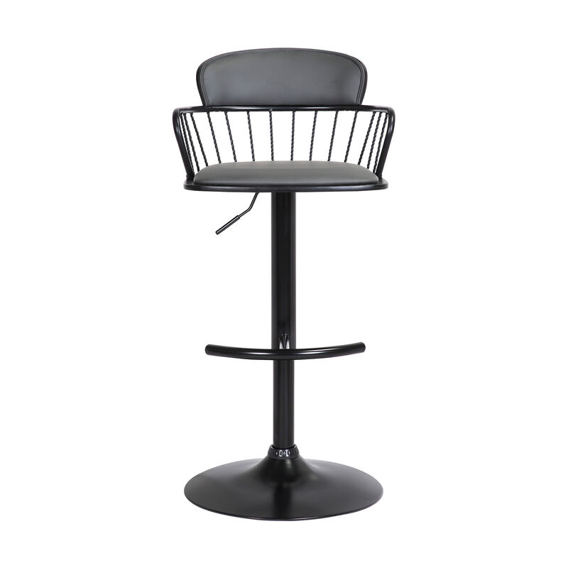 HomeRoots Faux Leather and Metal Adjustable-Height Bar Stool with Low Back image number 0